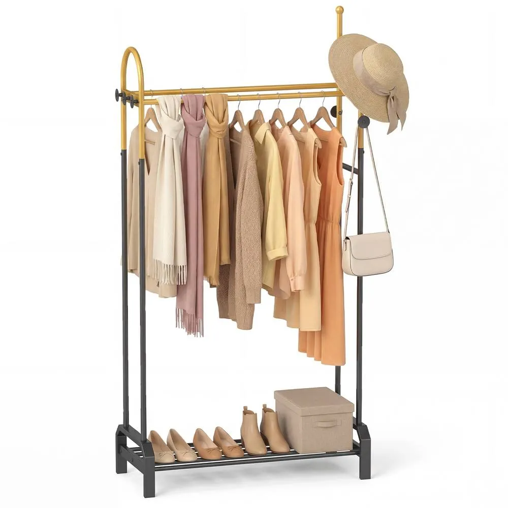 Costway Double Rods Garment Rack for Hanging Clothes in Gold
