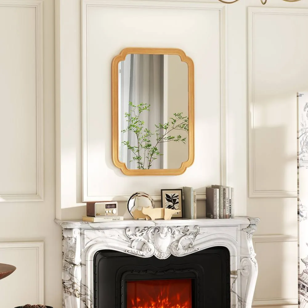Costway Rounded Corner Arch Wall Mirror 90x60 cm Farmhouse Decorative Mirror in Brown 6