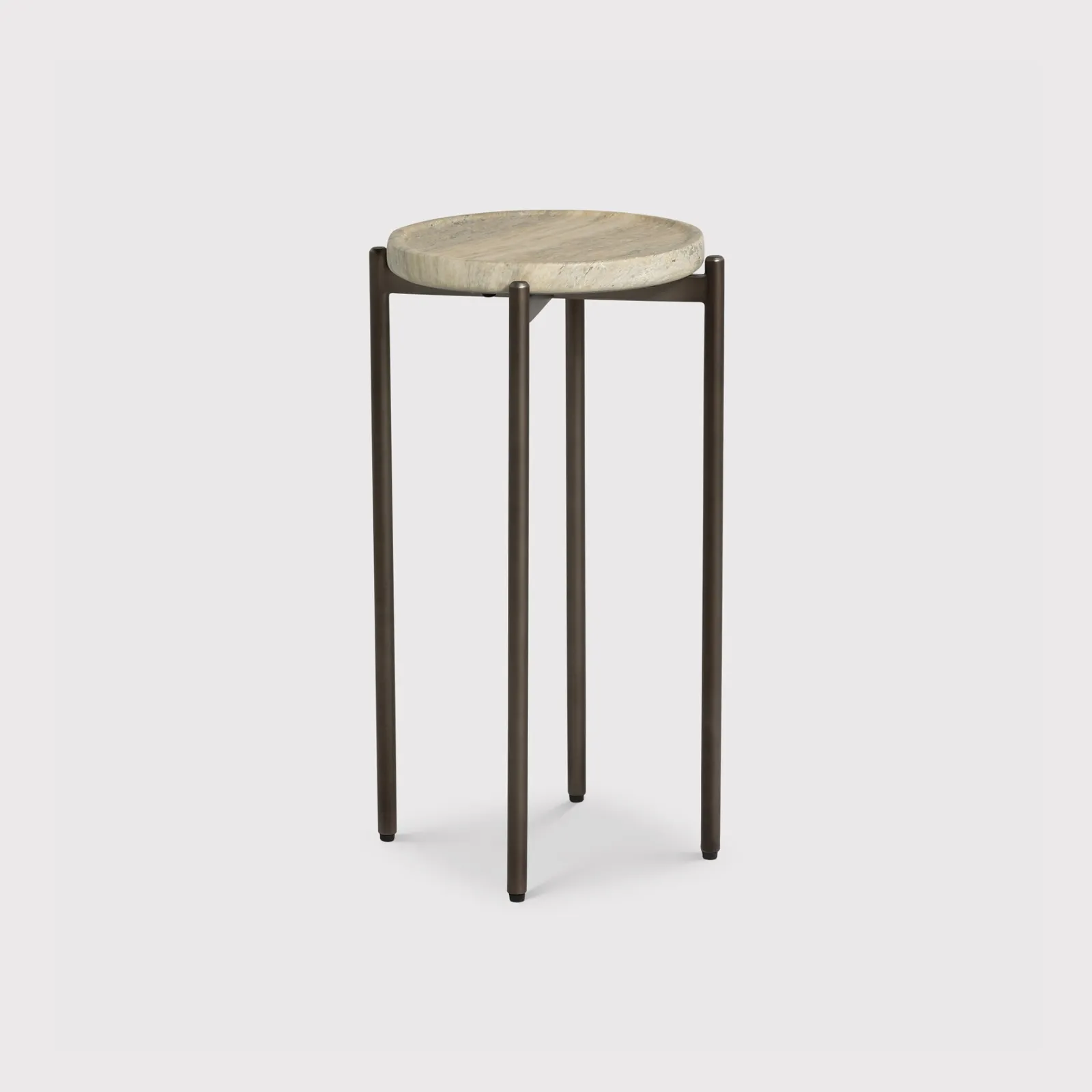 Ryde Tall Dark Travertine Side Table, Round, Neutral | Barker & Stonehouse