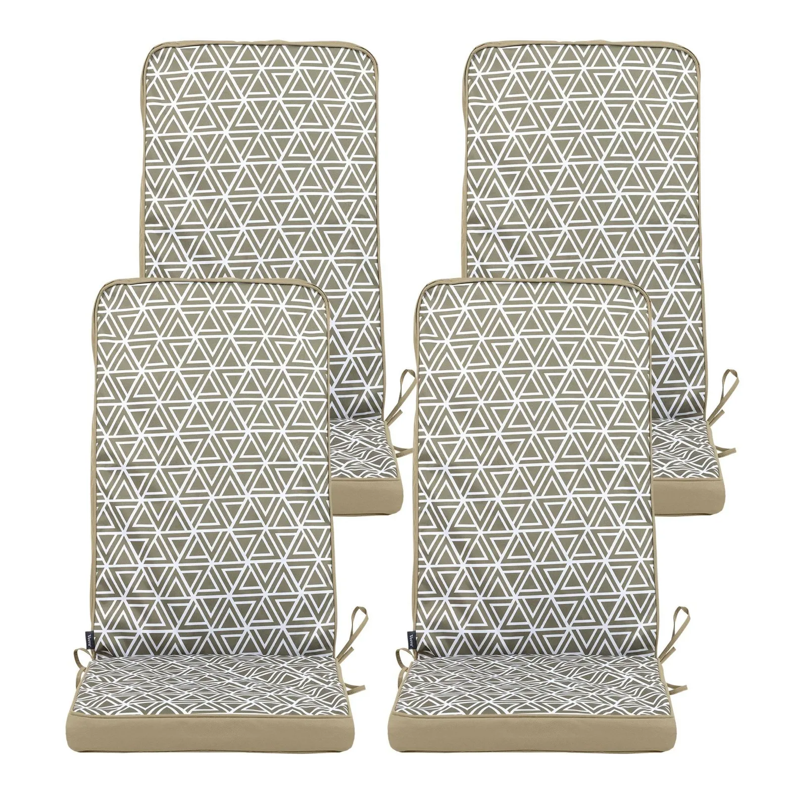 icon Outdoor High Back Seat Cushion Set of 4 Olive Green Geometric