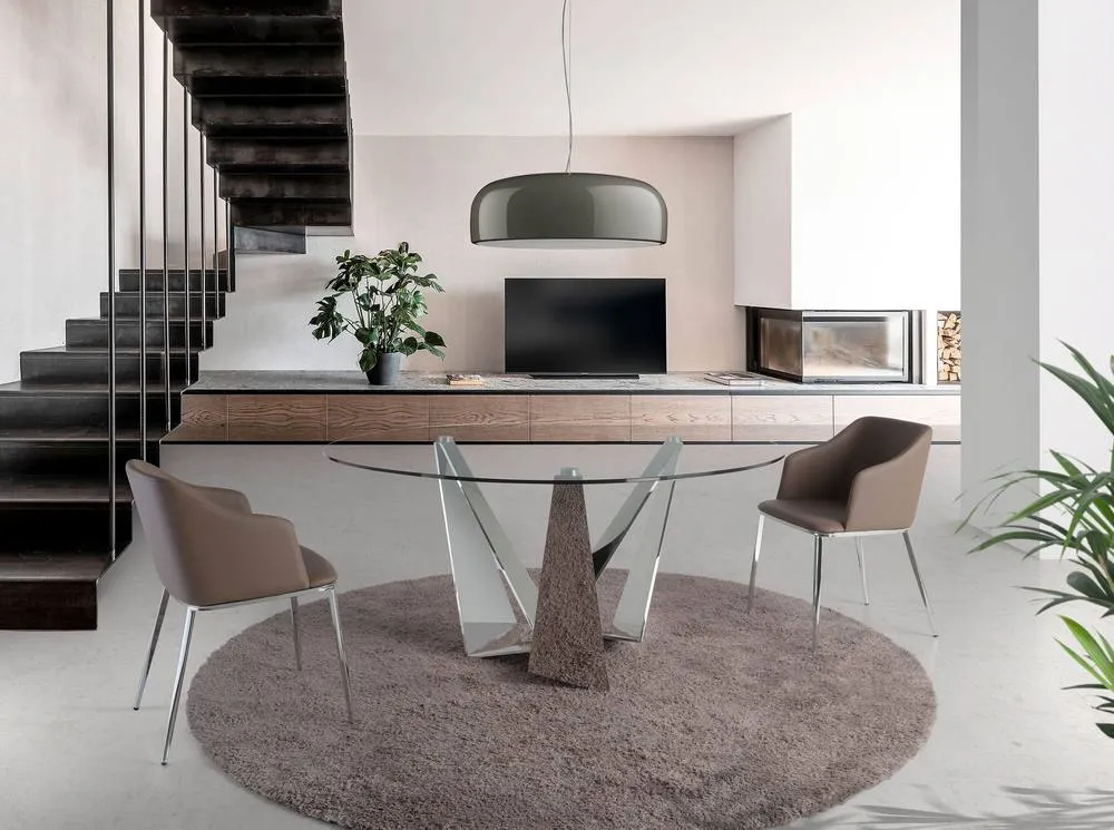 Angel Cerda Brown Leatherette Dining Chair with Armrests and 4