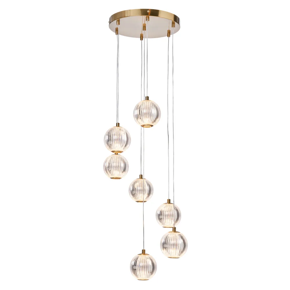 Rimi 7 Light LED Cluster Ceiling Pendant, Satin Brass
