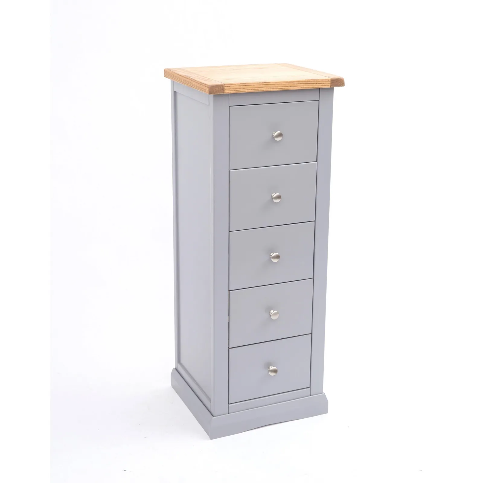 Cabinet Bits Rocca 5 Drawer Narrow Chest of Drawers Chrome Knob in Grey 3