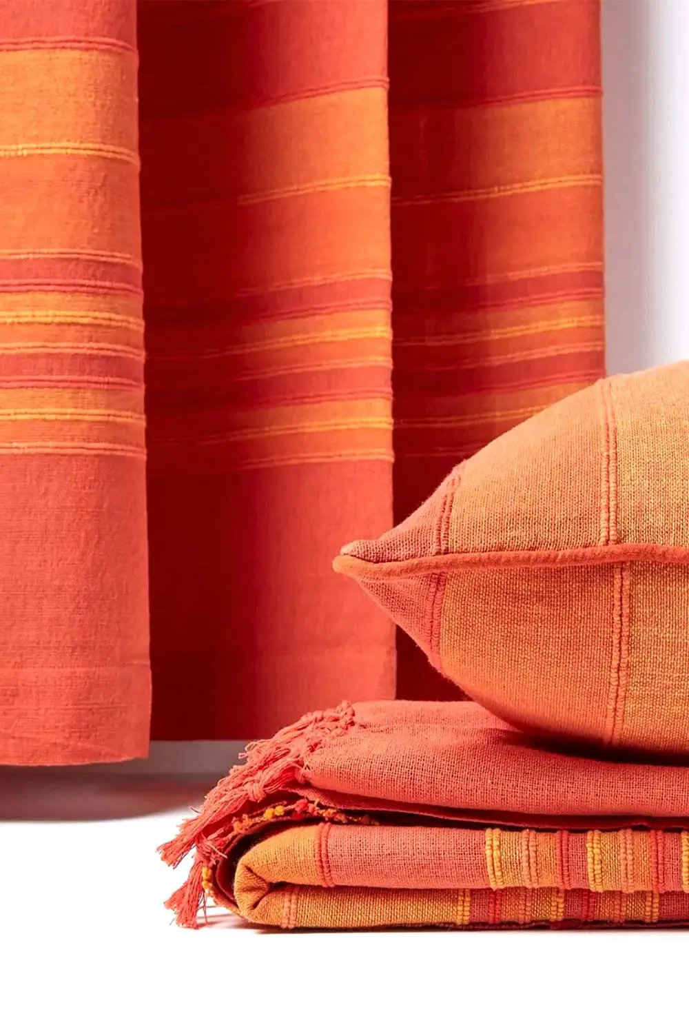 Homescapes Cotton Morocco Striped Curtain Pair in Terracotta 4