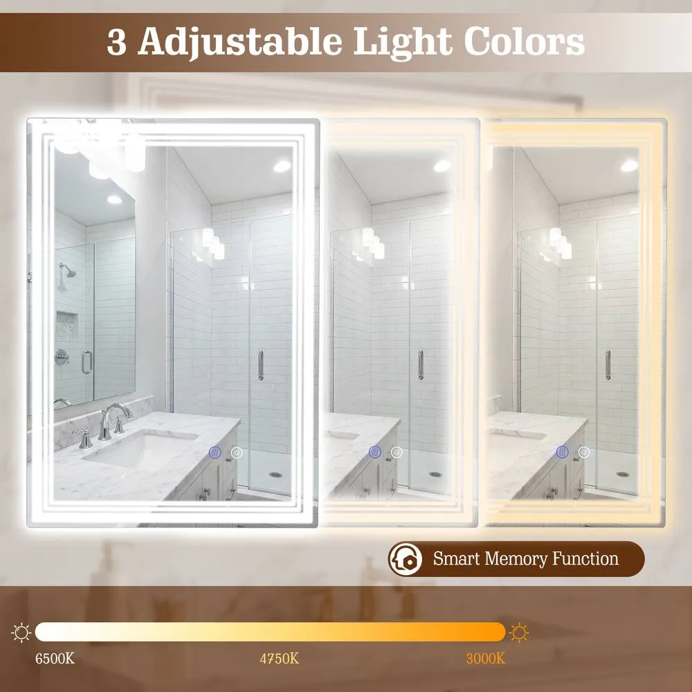 Costway 70 x 50 CM LED Bathroom Mirror Rectangular Wall Vanity Mirror in White 4