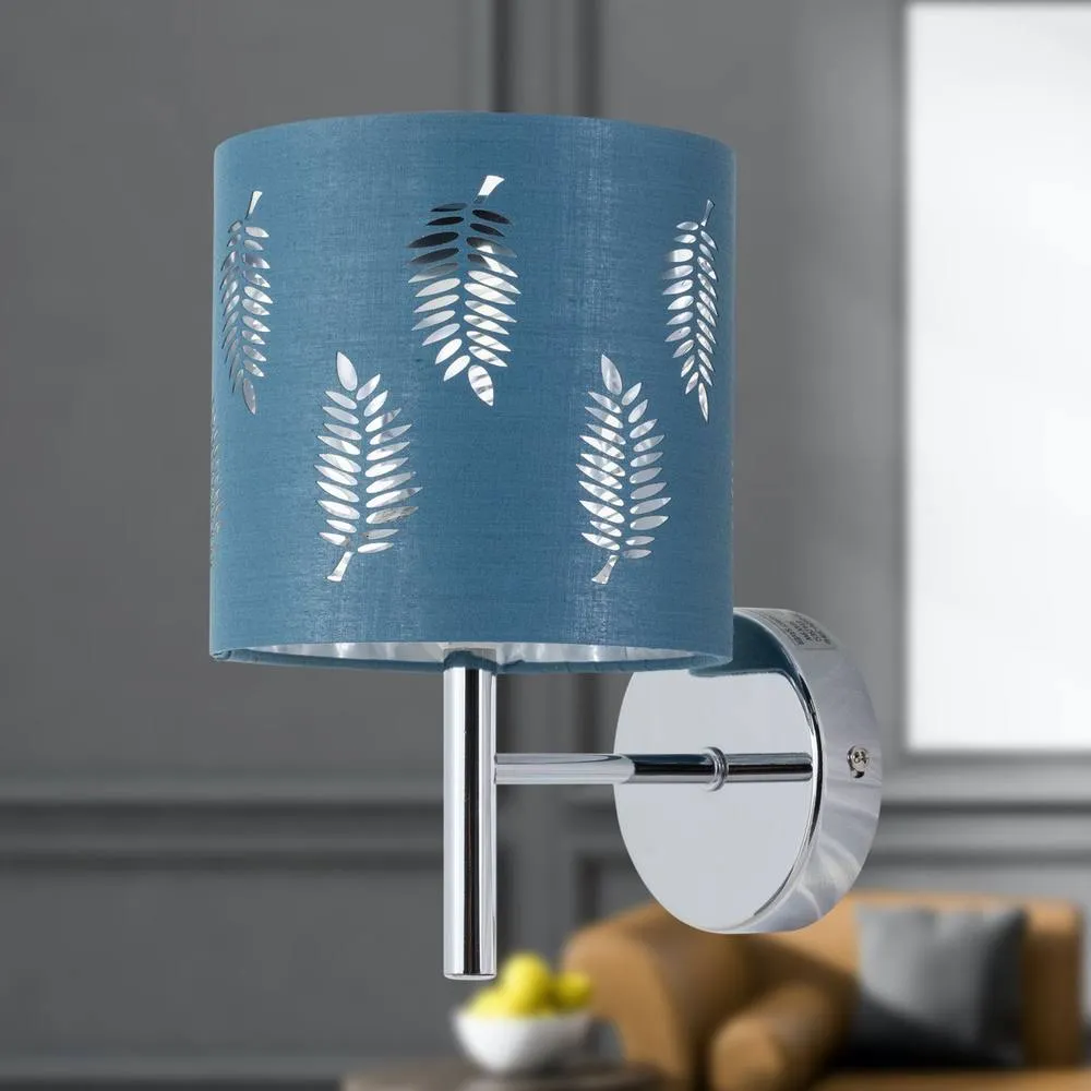 First Choice Lighting Set of 2 Brea - Chrome Wall Lights with Teal Fern Shades in Silver 5