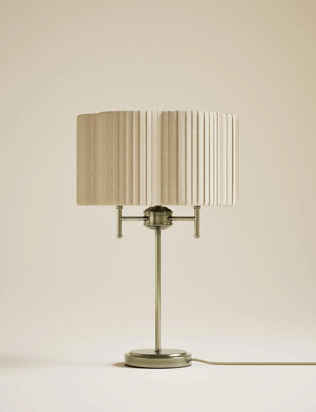 M&S Scallop Pleated Shade Brass Base Table Lamp Antique Brass