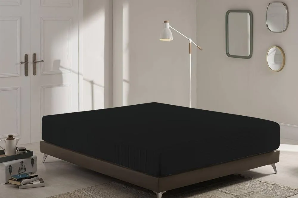 Homes-Linen Extra Deep Fitted Sheet 40cm Microfiber Stripe Bed Sheet in Black