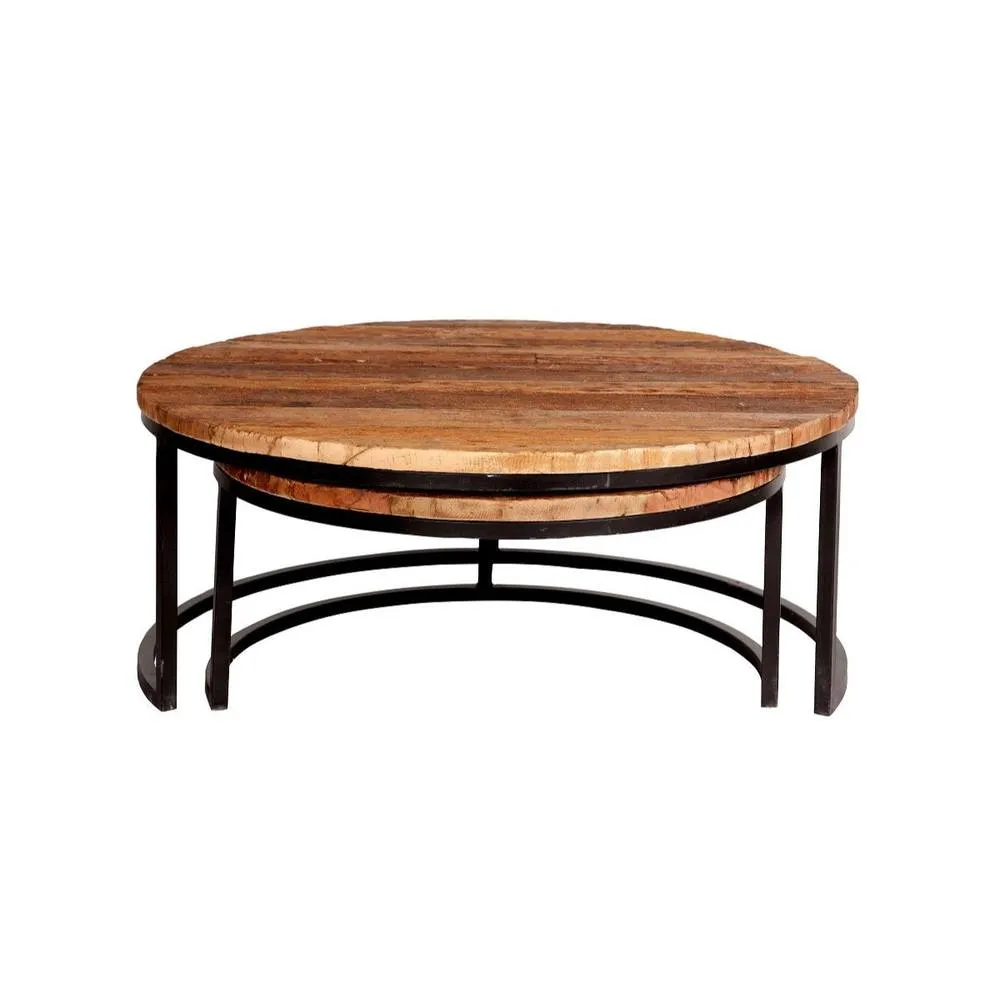 IH Design Wauseon Solid Wooden Set of 2 Coffee Tables - Railway Sleeper Table in Brown