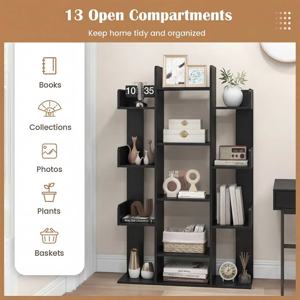 Costway Wooden Bookshelf Tall Bookcase Corner Storage Organizer Display Shelf in Black 5
