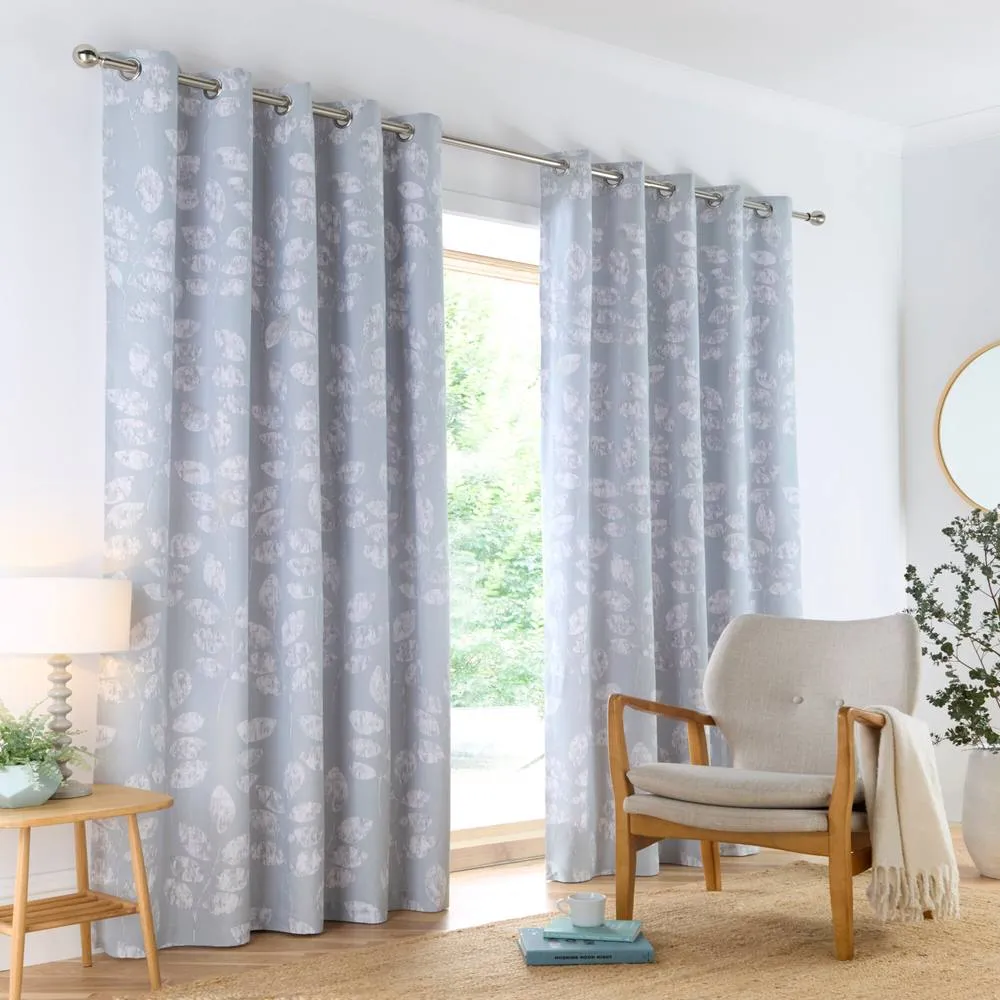 Portfolio Home Boston Botanical Leaf Fully Lined Eyelet Curtain Set 2 Panel Pair in Duck Egg Blue 1