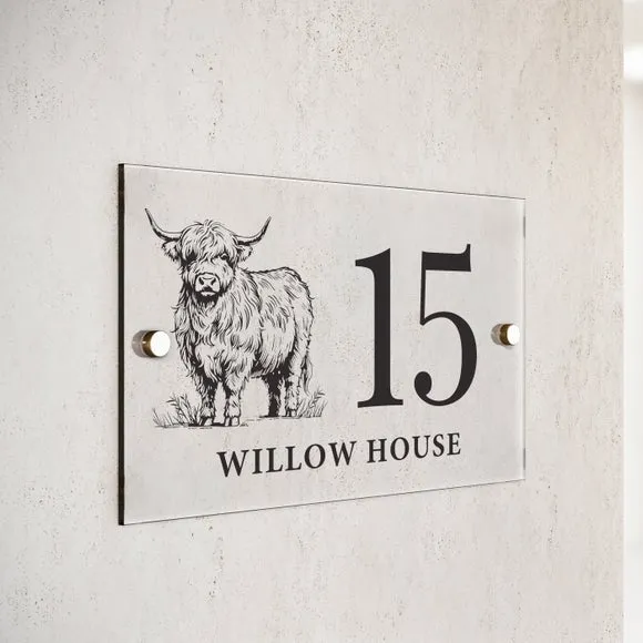 Personalised Highland Cow Acrylic House Sign 2