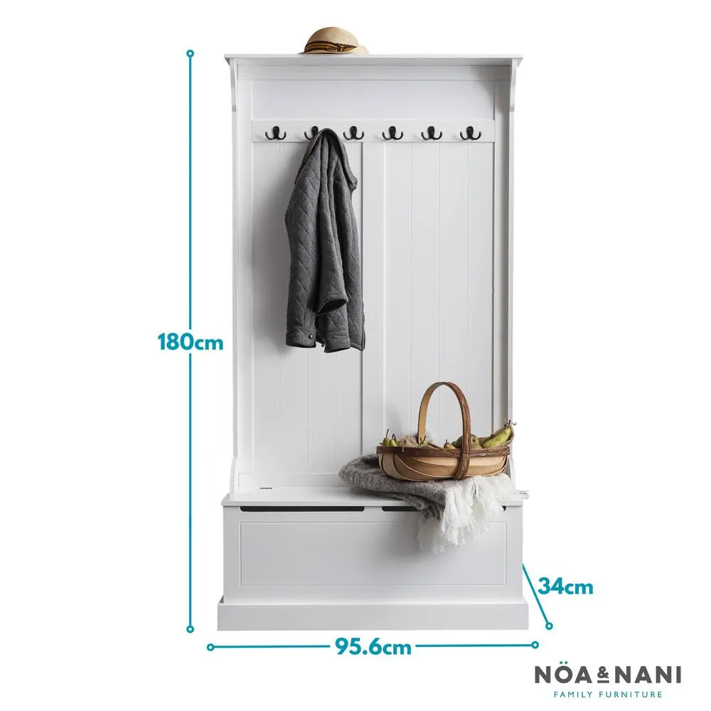 Nöa and Nani Brittany Hallway Bench and Coat Hook Shoe Storage in White 4