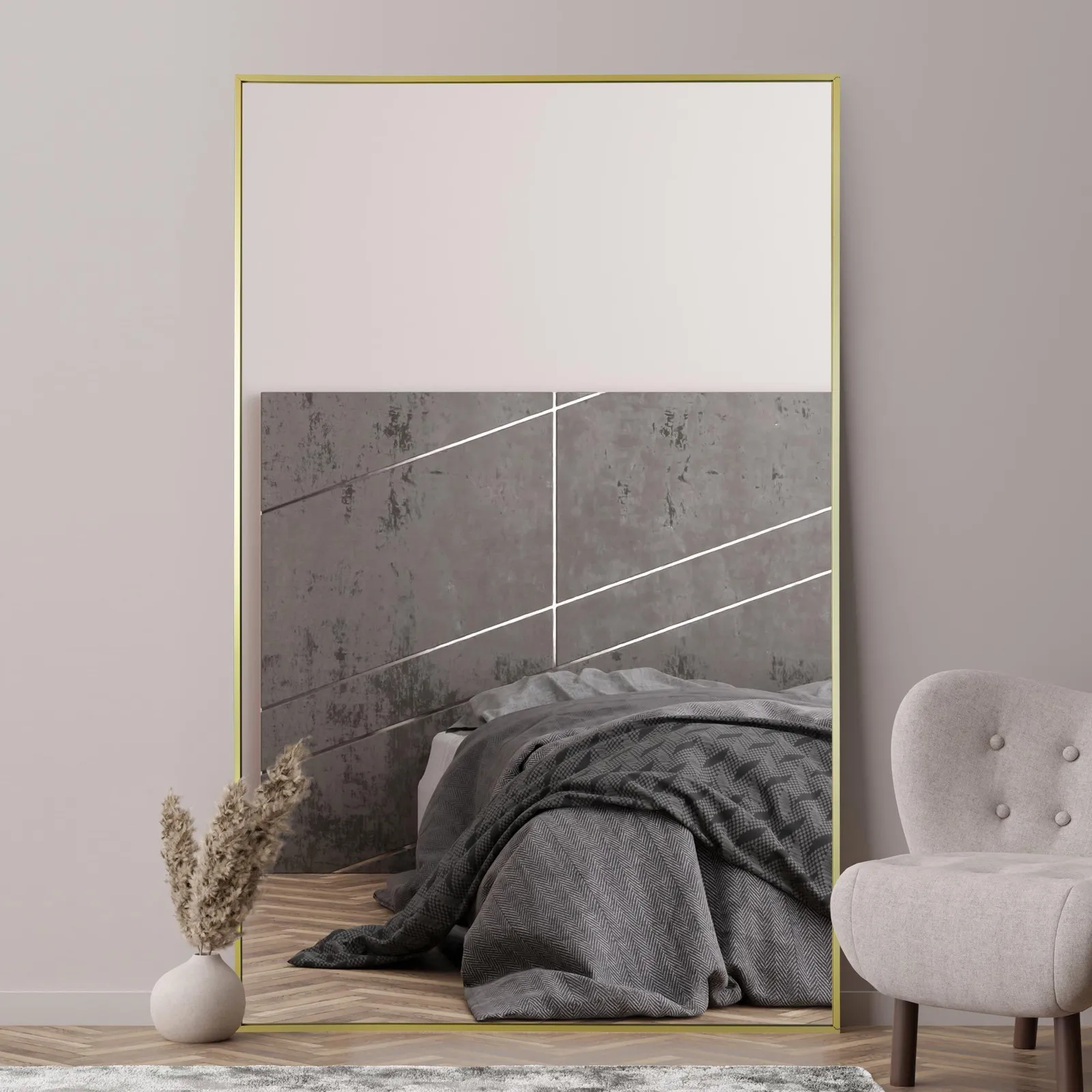 MirrorOutlet Gold Aluminium Edged Wall Leaner Mirror 68" X 43" (174 X 110CM) 2