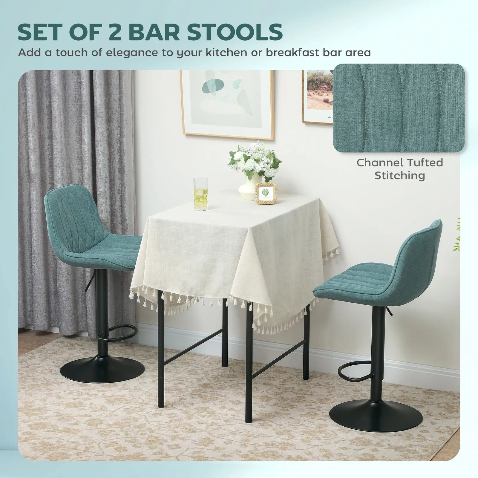 HOMCOM Bar Stools Set of 2, Modern Armless Bar Chairs in Blue 4