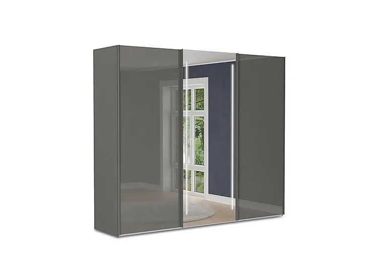 Instinct 250cm 3 Door Sliding Wardrobe with 2 Glass Doors and 1 Mirror Door with LED Lighting - Bedroom Furniture - In Time for Christmas