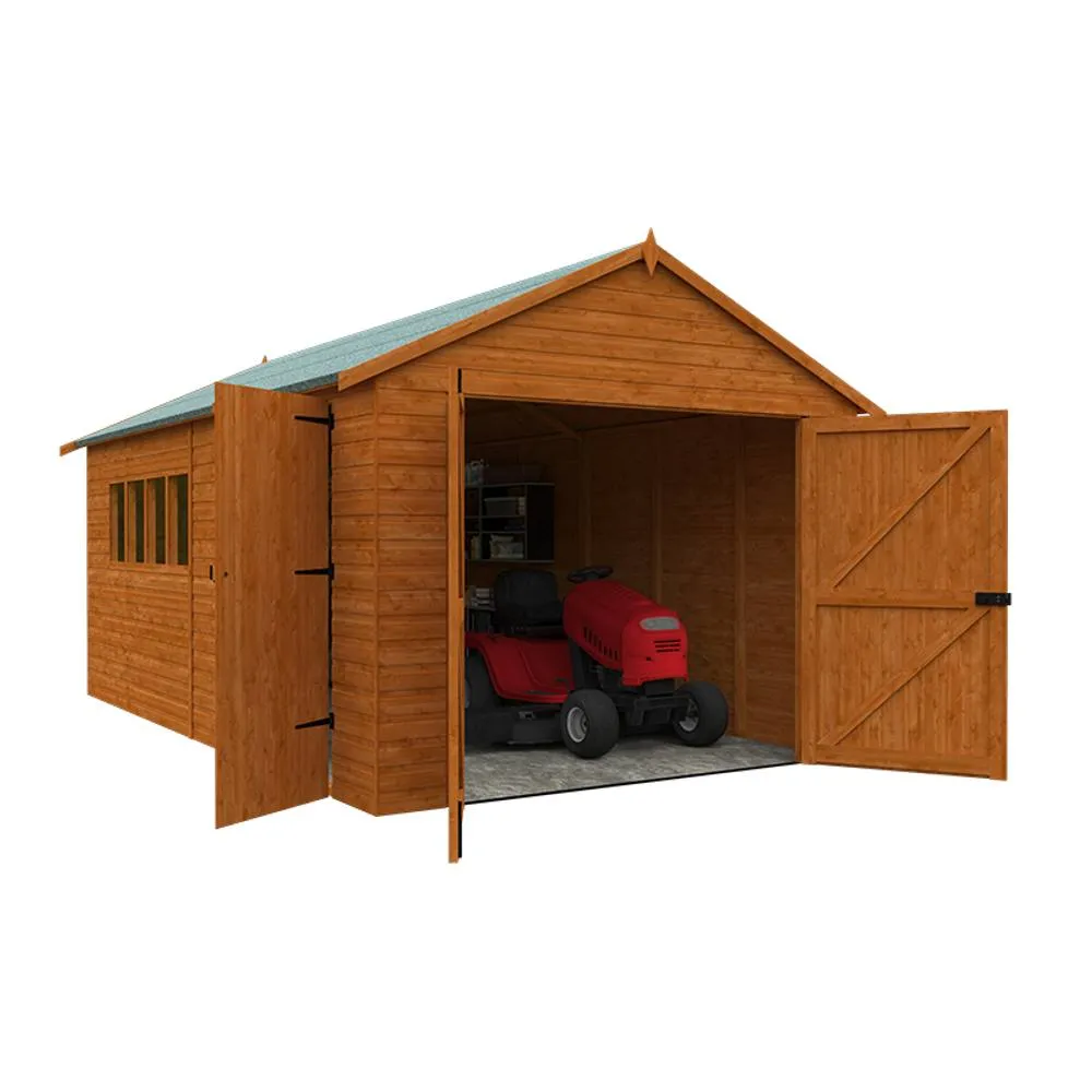 Buttercup Farm 18 x 10 Feet Garage 12mm Shed - Solid Wood/Softwood/Pine in Burnt Orange 2