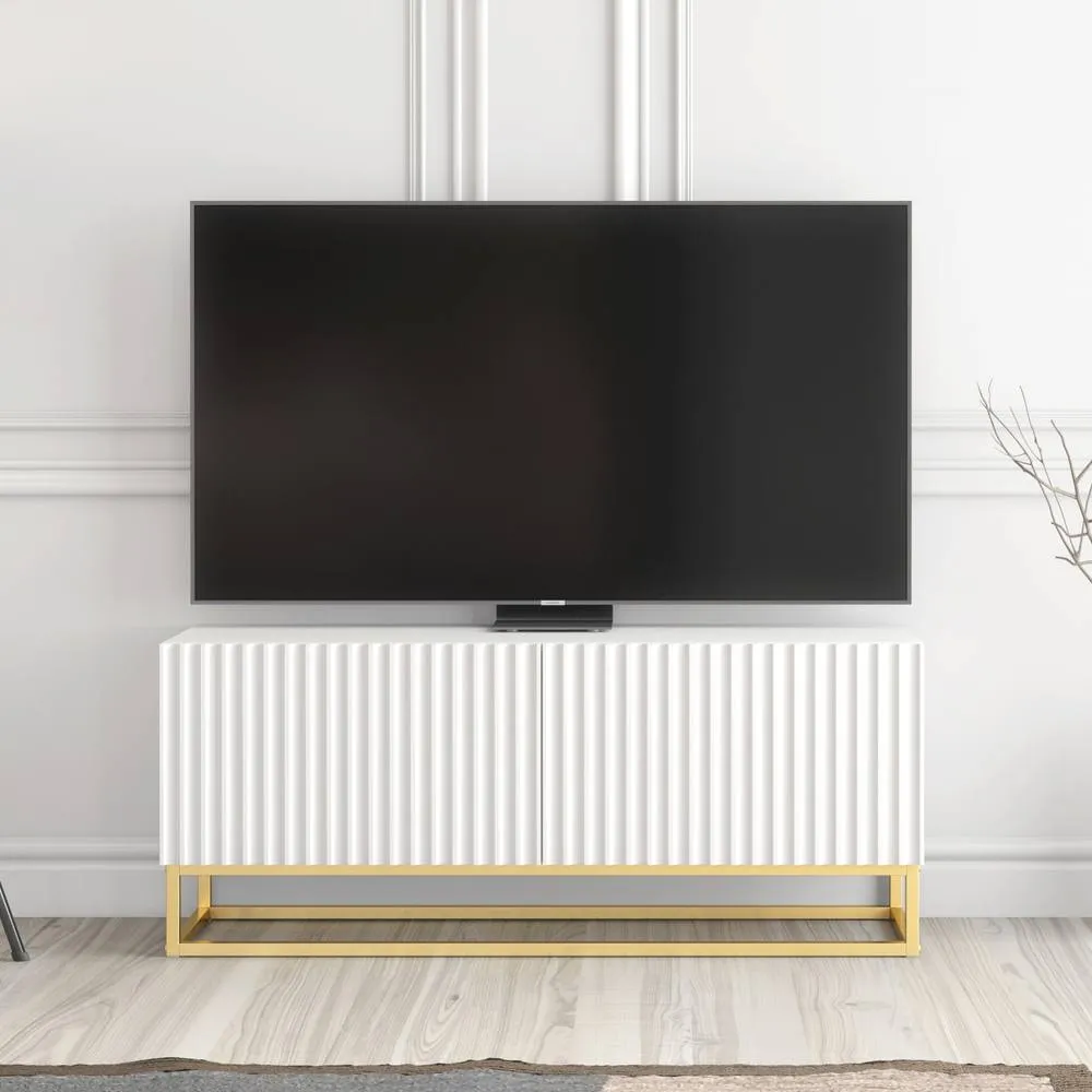 Creative Furniture Ripple TV Unit 100cm - Modern Fluted Design with Push to Open Doors in White