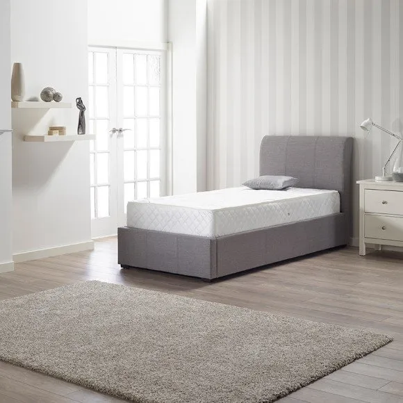 Newton Storage Single Bed In Grey Linen Fabric