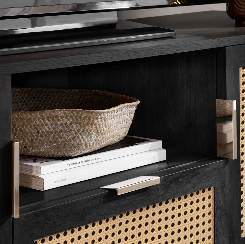 Birlea Rattan TV Entertainment Unit Curved Cabinet Sark in Black 5