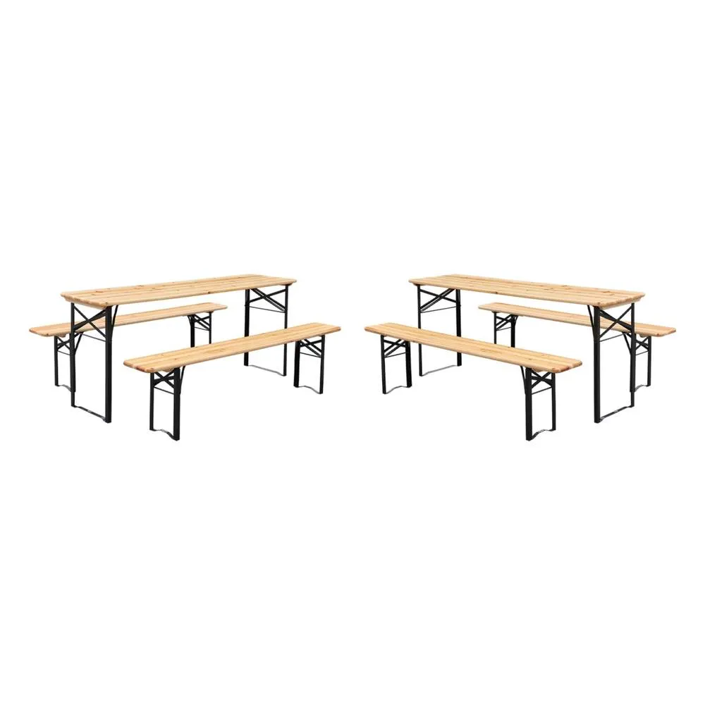 sweeek Folding reception table made of fir wood with 2 benches (set of 2) in Beige 2