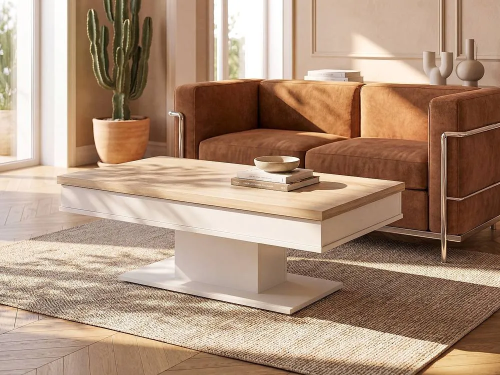 Vente-unique Coffee Table With Storage - White - Oak Effect Tabletop - ASTULIA in Light Oak 3