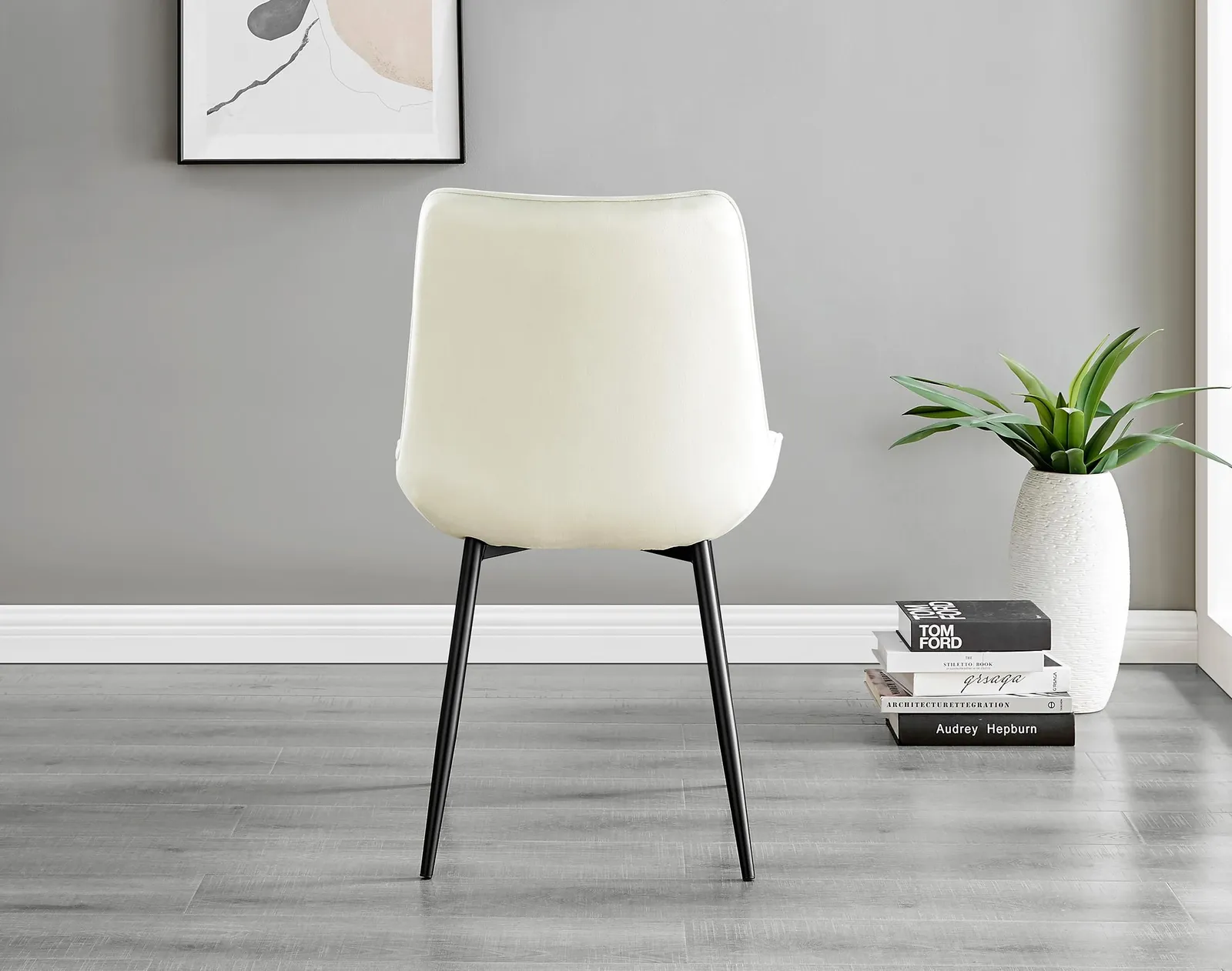 FurnitureboxUK Set of 2 Pesaro Luxury Velvet Dining Chairs With Diamond Stitched Back & Black Metal Legs in Cream 6
