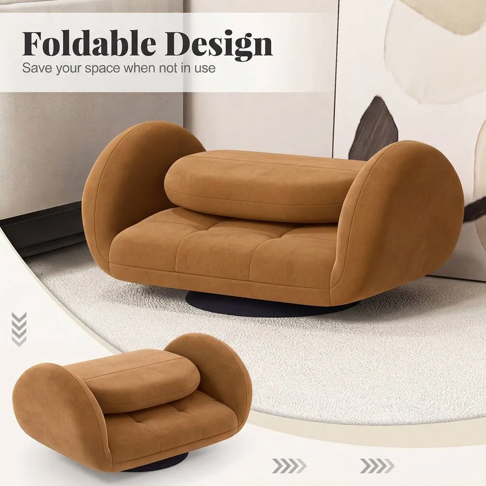 Costway Swivel Floor Chair Folding Gaming Chair Lazy Sofa Lounge Recliner in Brown 4