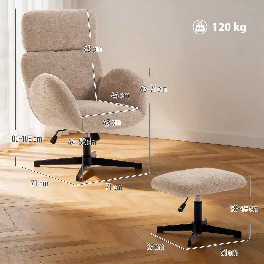 HOMCOM Swivel Armchair with Footstool, Rocking Accent Chair in Light Brown 3