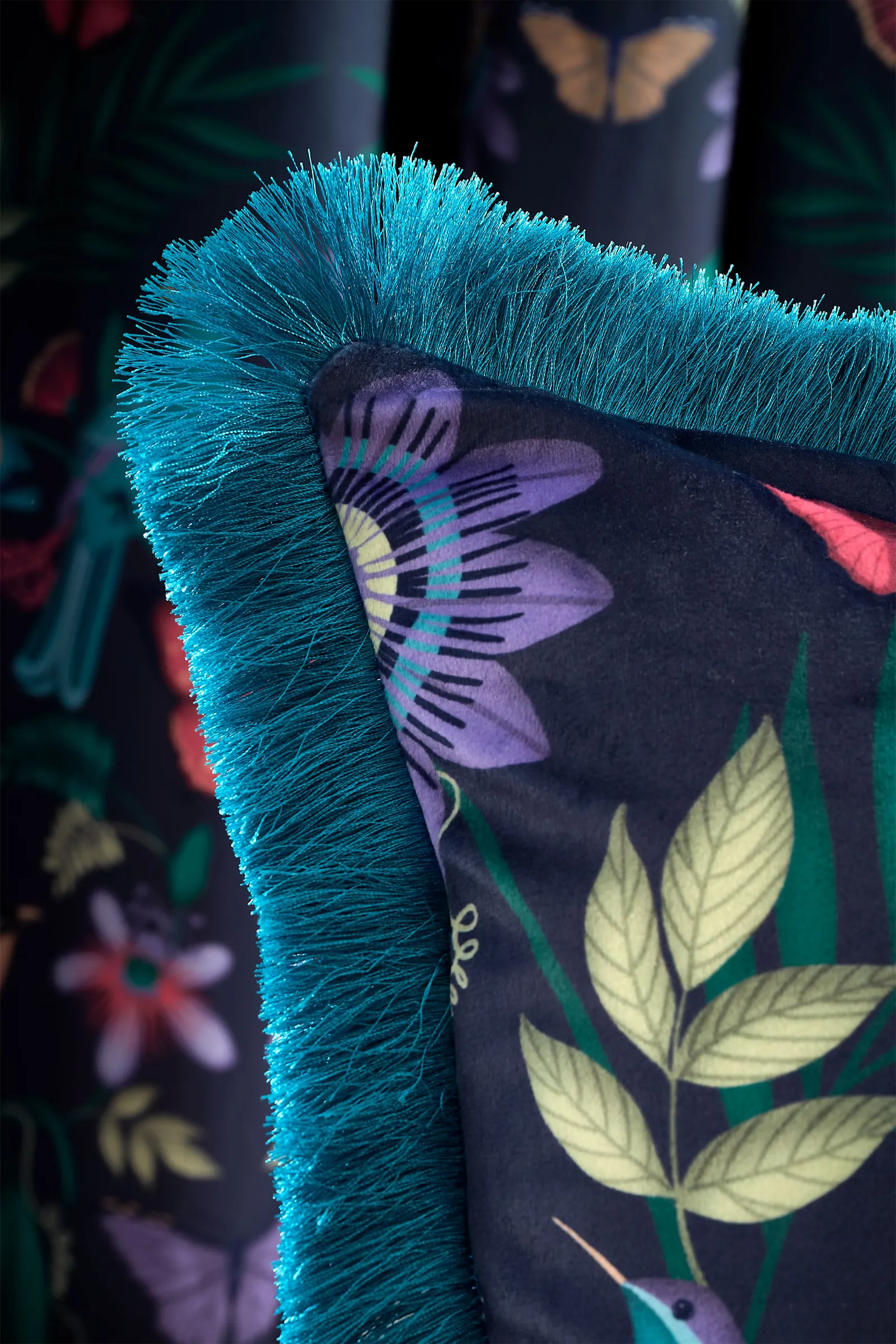 Catherine Lansfield 'Mya Tropical Birds' Cushion in Navy 2