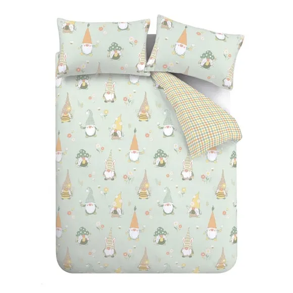 Catherine Lansfield Spring Gnomes Reversible Duvet Cover & Pillowcase Set 6