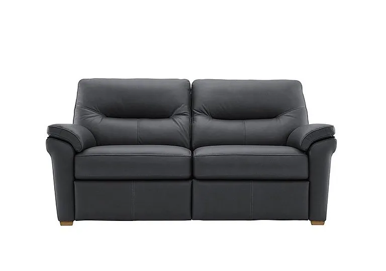 Seattle 2.5 Seater Leather Sofa with Wooden Feet - Cambridge Petrol Blue Ok