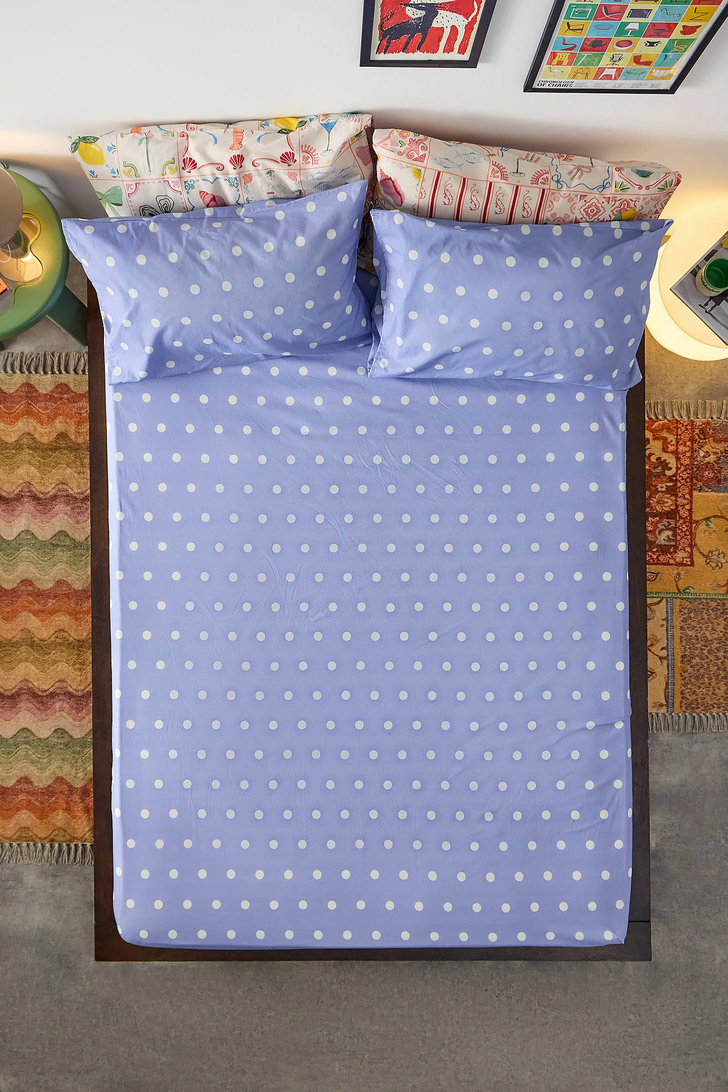 Blue Polka Dot Fitted Sheet & Pillowcase Set - Blue 3