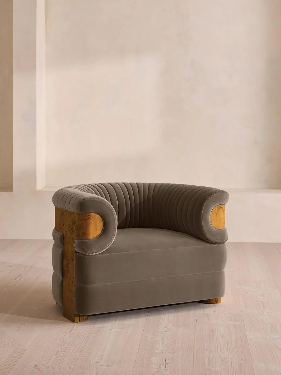 Caleb Armchair, Dark Burl, Velvet, Taupe