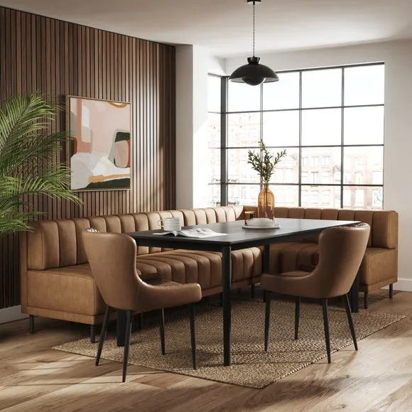 Amali Faux Leather Left Hand Dining Bench Tan Bundle 2