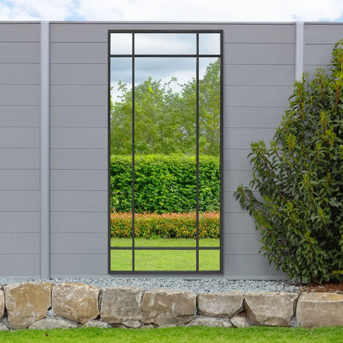 MirrorOutlet Black Contemporary Wall & Leaner Garden Mirror 71"x 33" 180x85cm 6