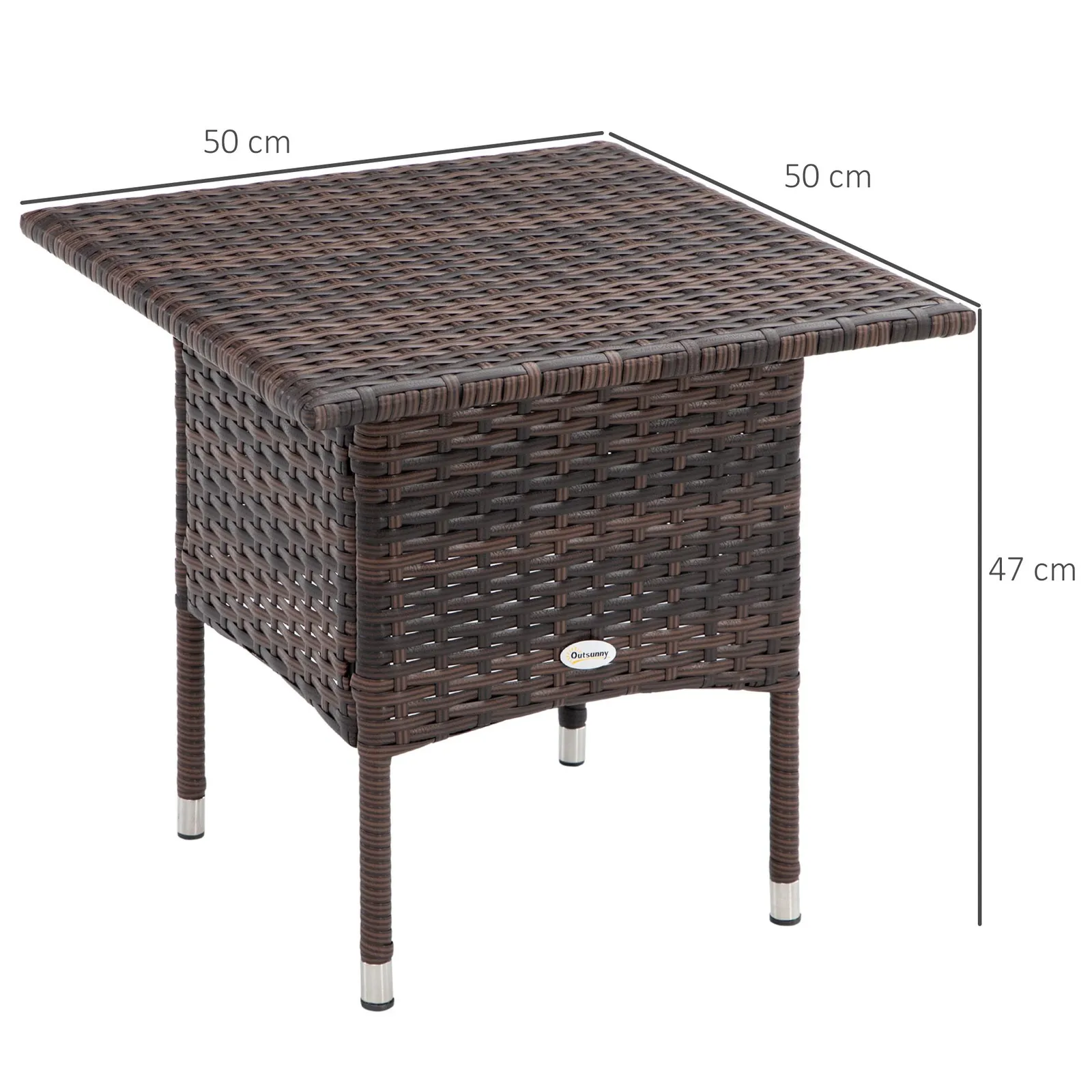OUTSUNNY PE Rattan Outdoor Coffee Table, Easy Match Rattan Side Table in Brown 3