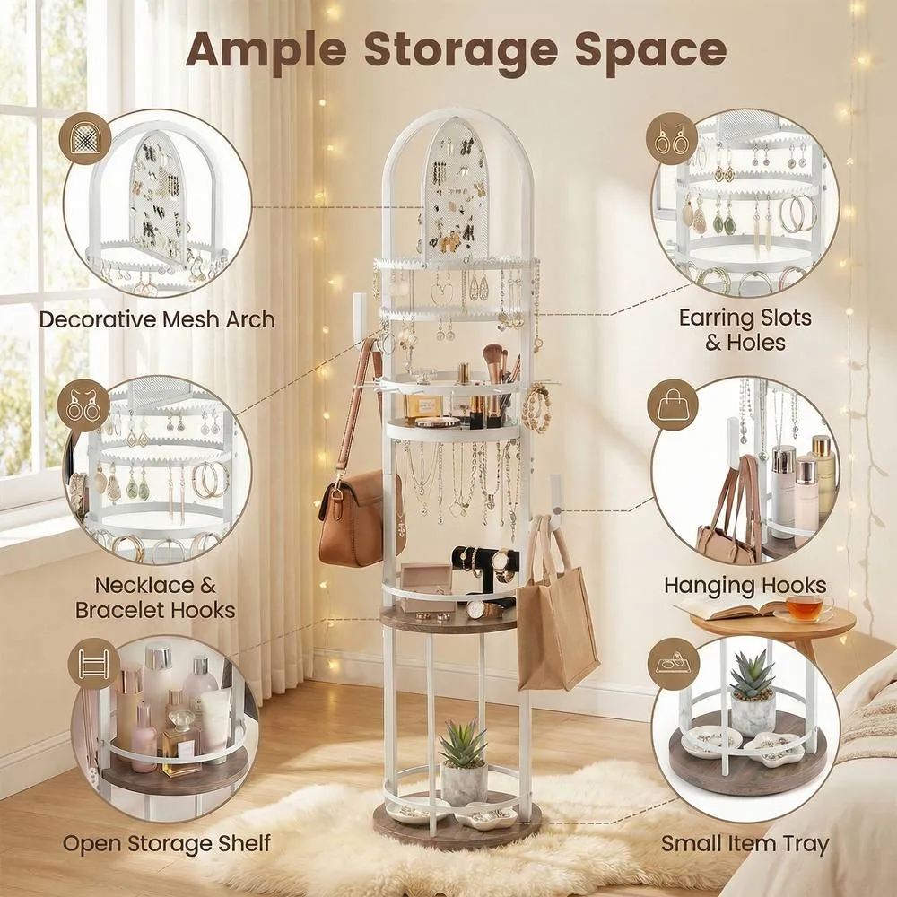 Costway Jewelry Organizer Stand Rotating Jewelry Storage Rack w/Earring Holder 4