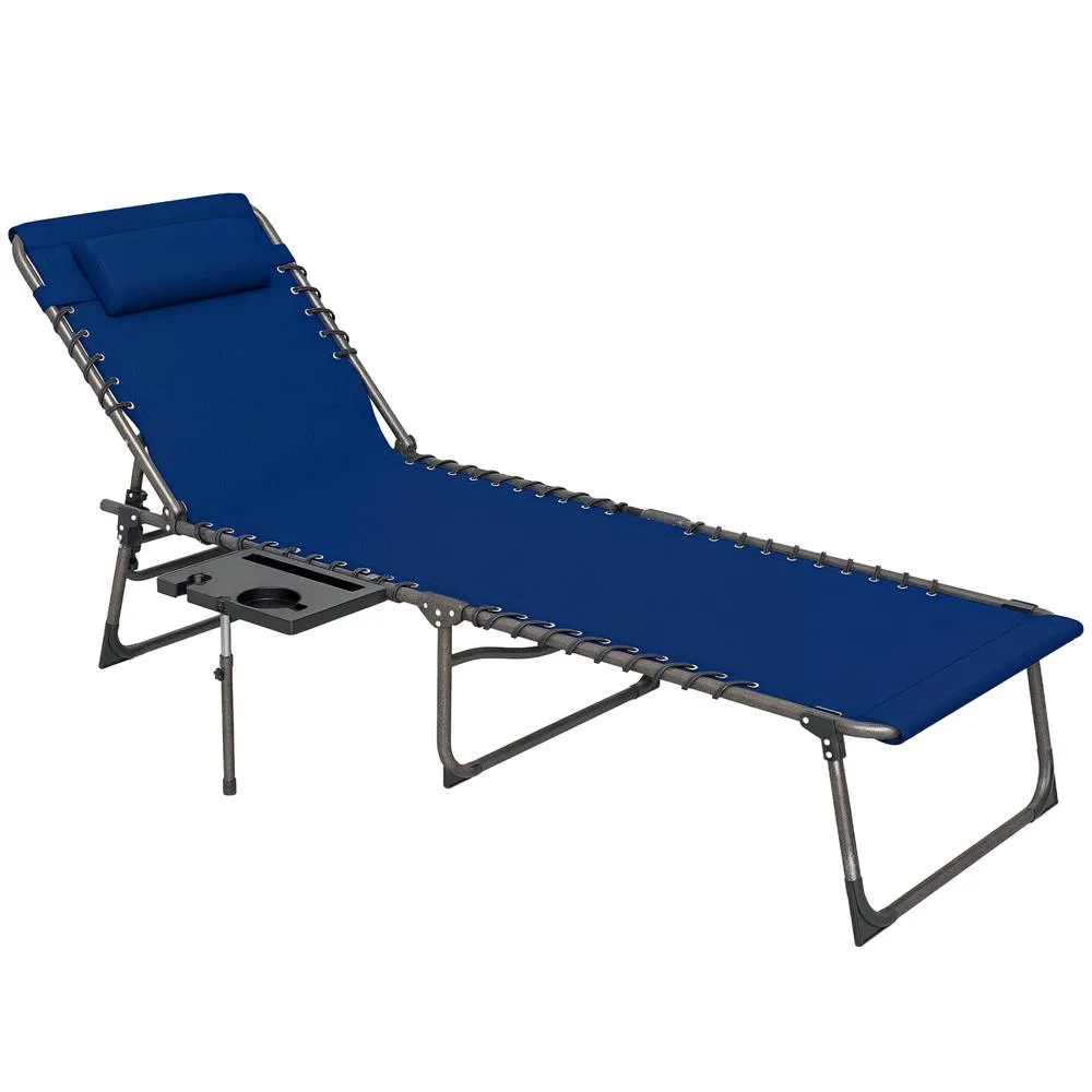 OUTSUNNY Folding Sun Lounger with 5-Level Back, Cup Holder, Dark Blue 2