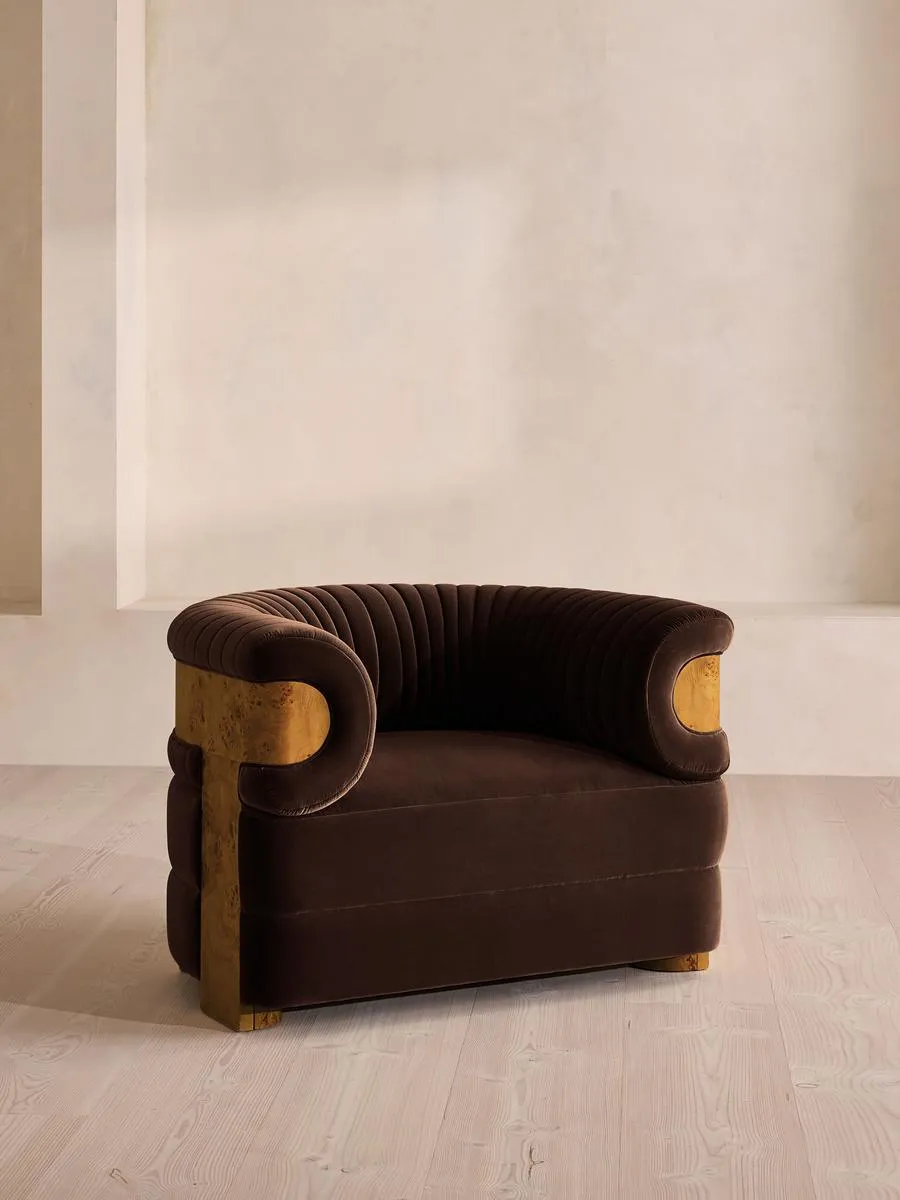 Caleb Armchair, Dark Burl, Velvet, Chocolate