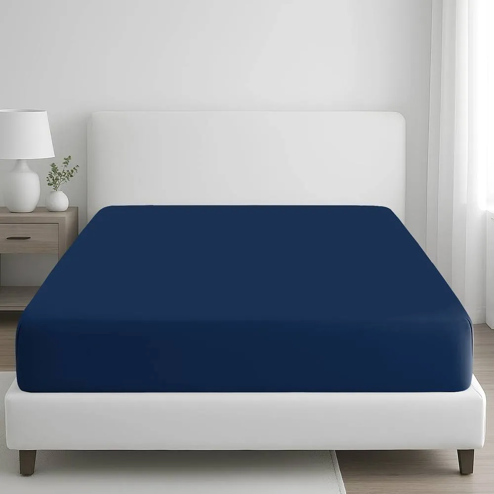 Grace 100% Egyptian Cotton 35cm Extra Deep Pocket Fitted Sheets in Navy