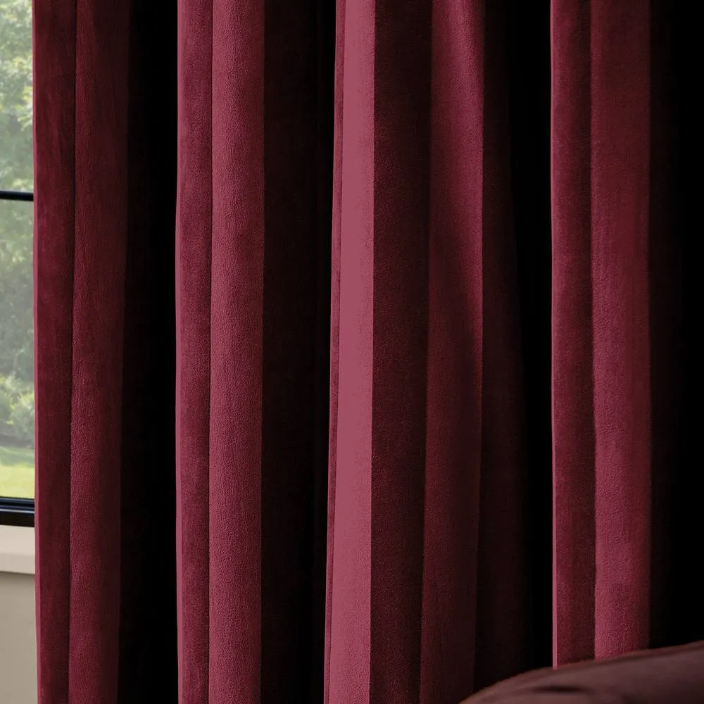 Paoletti Regency Stripe Velvet Fully Lined Eyelet Curtain Pair in Burgundy 4