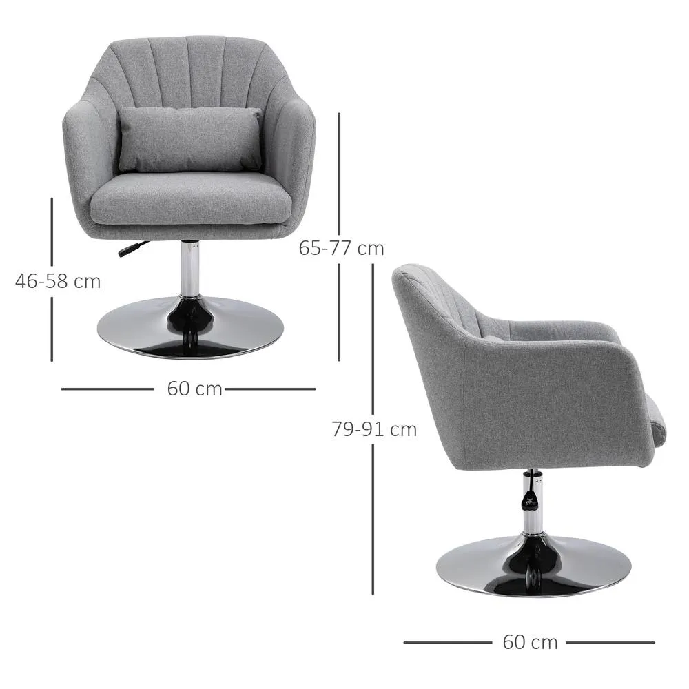 HOMCOM Retro Linen Swivel Tub Chair Steel Frame Cushion Seat Light Grey 3