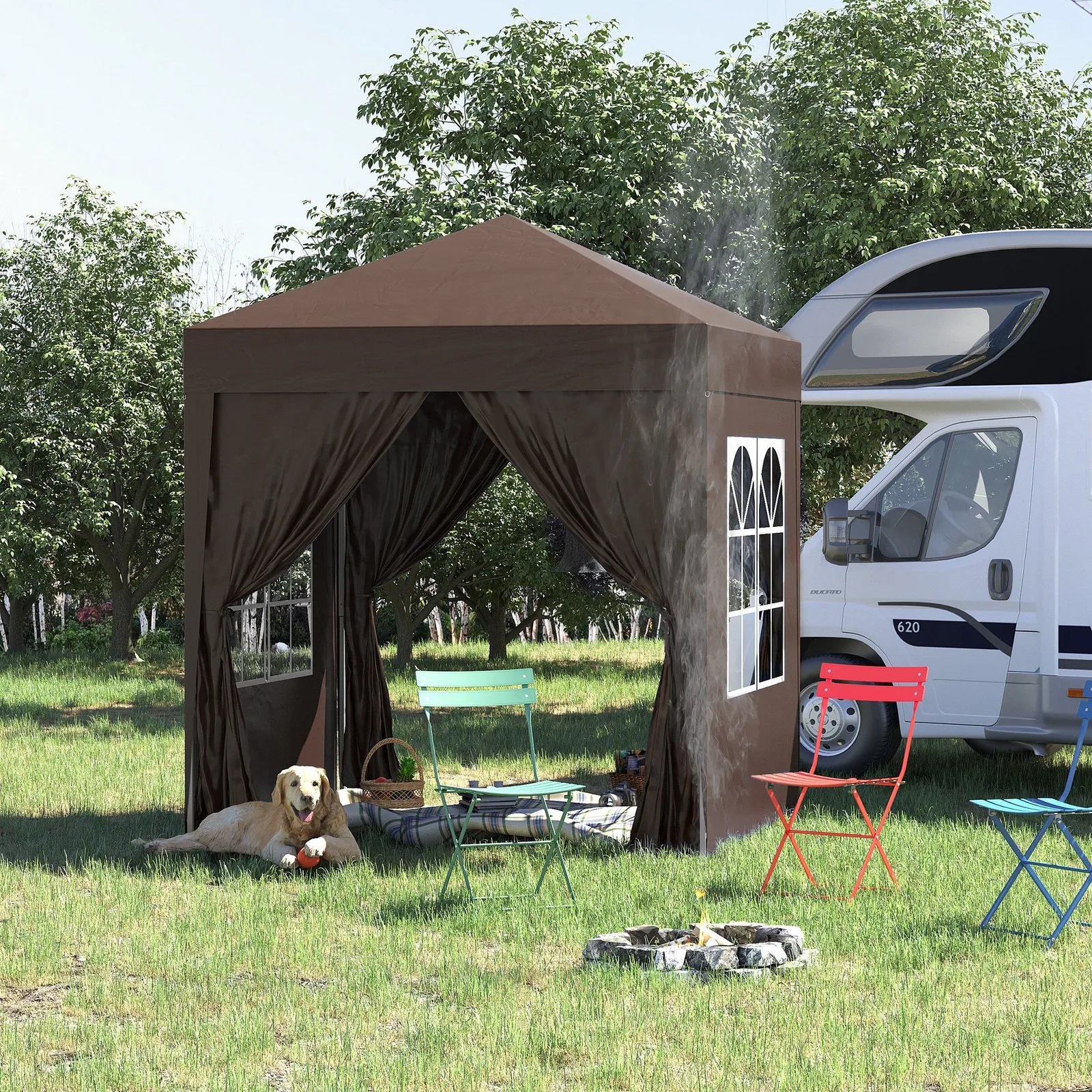 OUTSUNNY 2mx2m Pop Up Gazebo Party Tent Canopy Marquee with Storage Bag in Brown 1