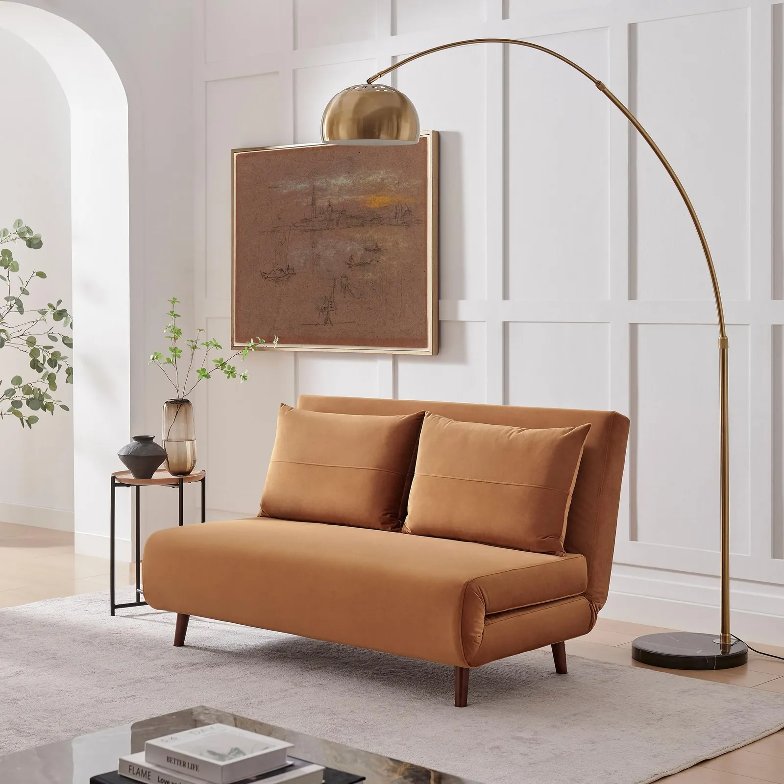 FurnitureboxUK Bobby Orange Velvet Double Folding Sofa Bed