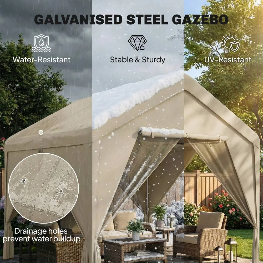 OUTSUNNY 3 x 3 m Outdoor Patio Gazebo with Netting & Curtains, Khaki 4