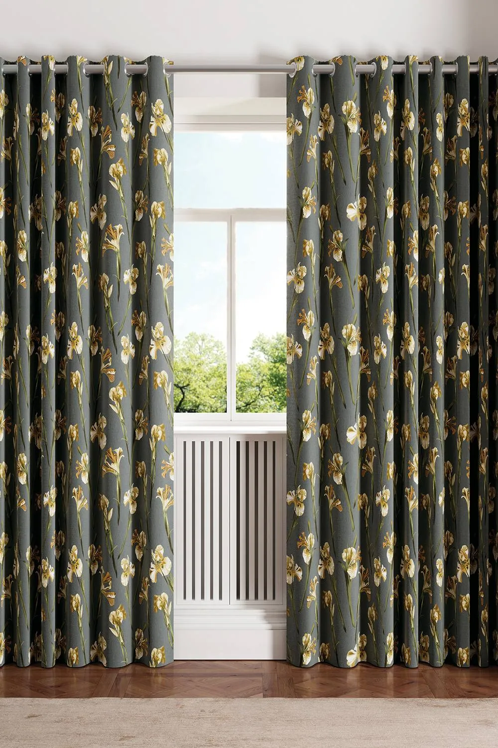Ted Baker 'Wild Iris' Cotton Lined Curtains in Charcoal 1
