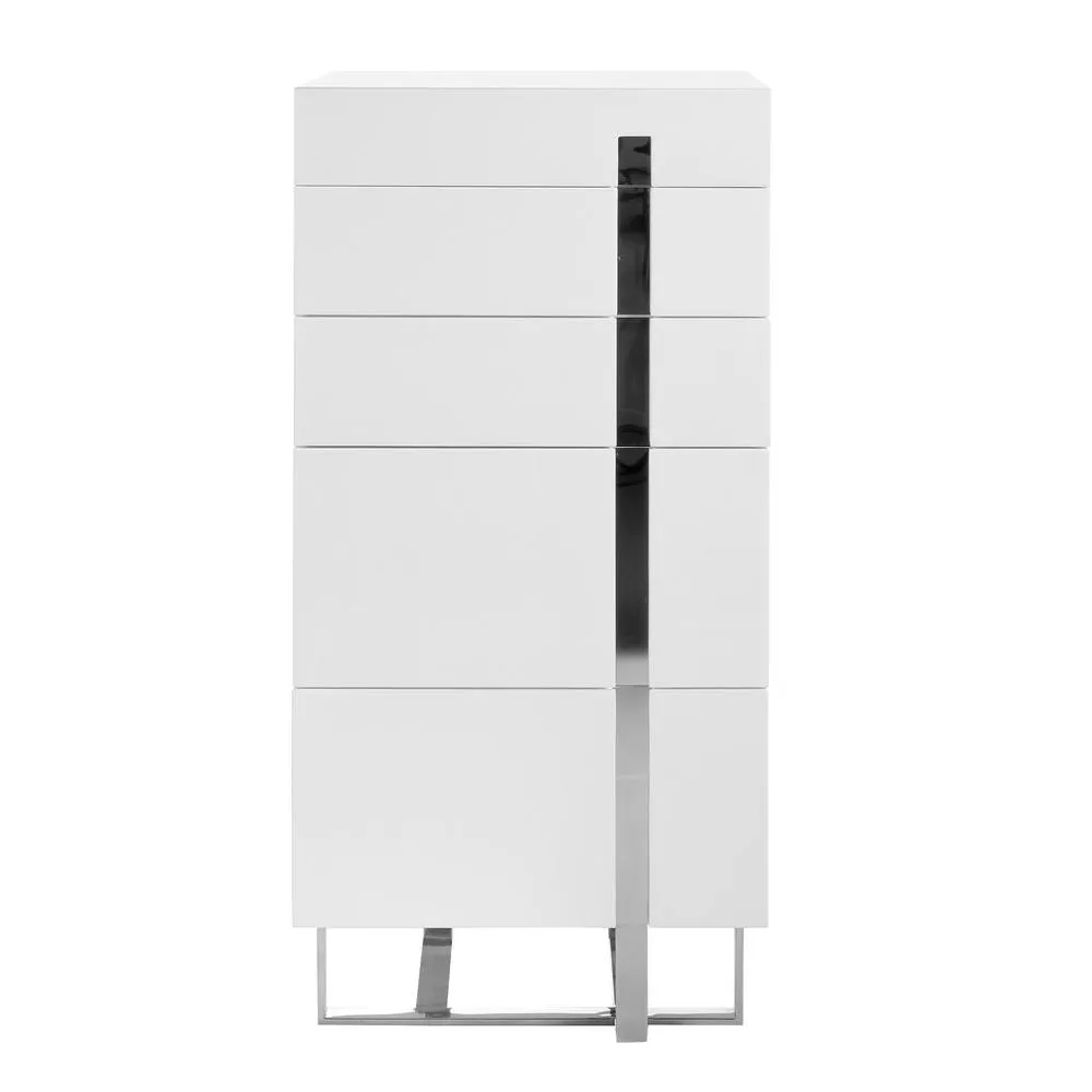 Angel Cerda White MDF Chiffonier with Chrome Legs, 5 Drawers 2