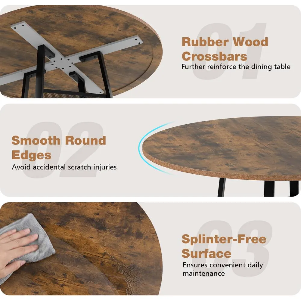 Costway 120 CM Dining Room Table Round Dining Table for 4-6 in Brown 2