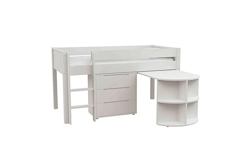Chase Mid Sleeper with Desk and 3 Drawer Chest - White